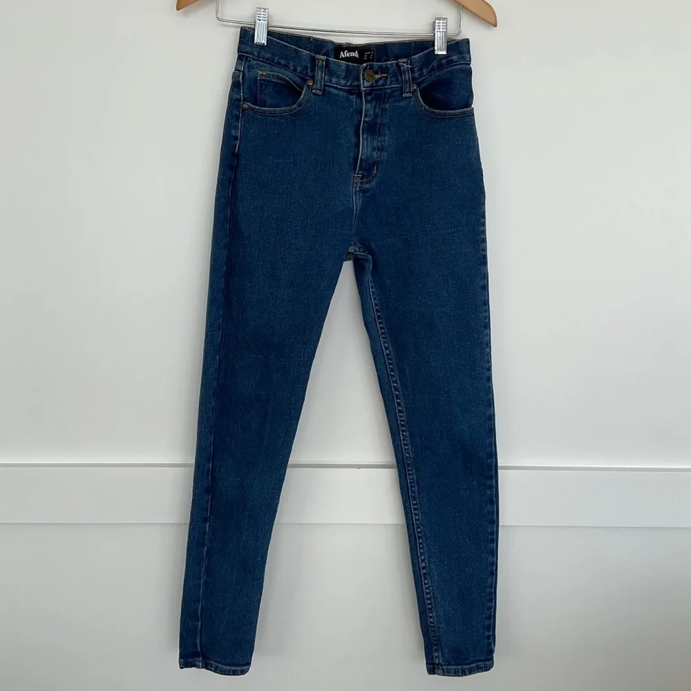 Afends Dark Wash Junky Skinny Mid Rise Jeans - Picture 2 of 8